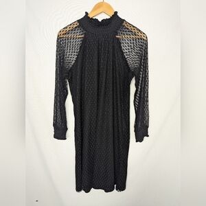 Nina Leonard Black Long Sleeve Pullover Mock Neck Shift Dress Size Large